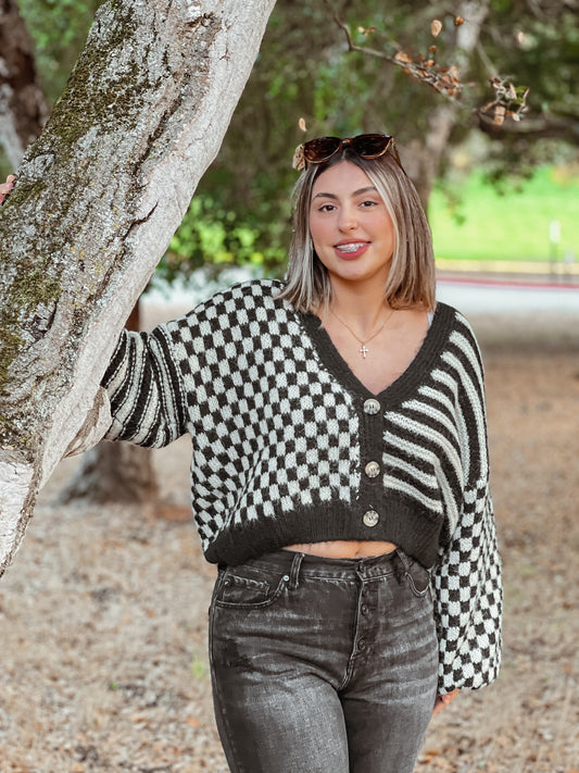 Stripe and Checkered Cardigan