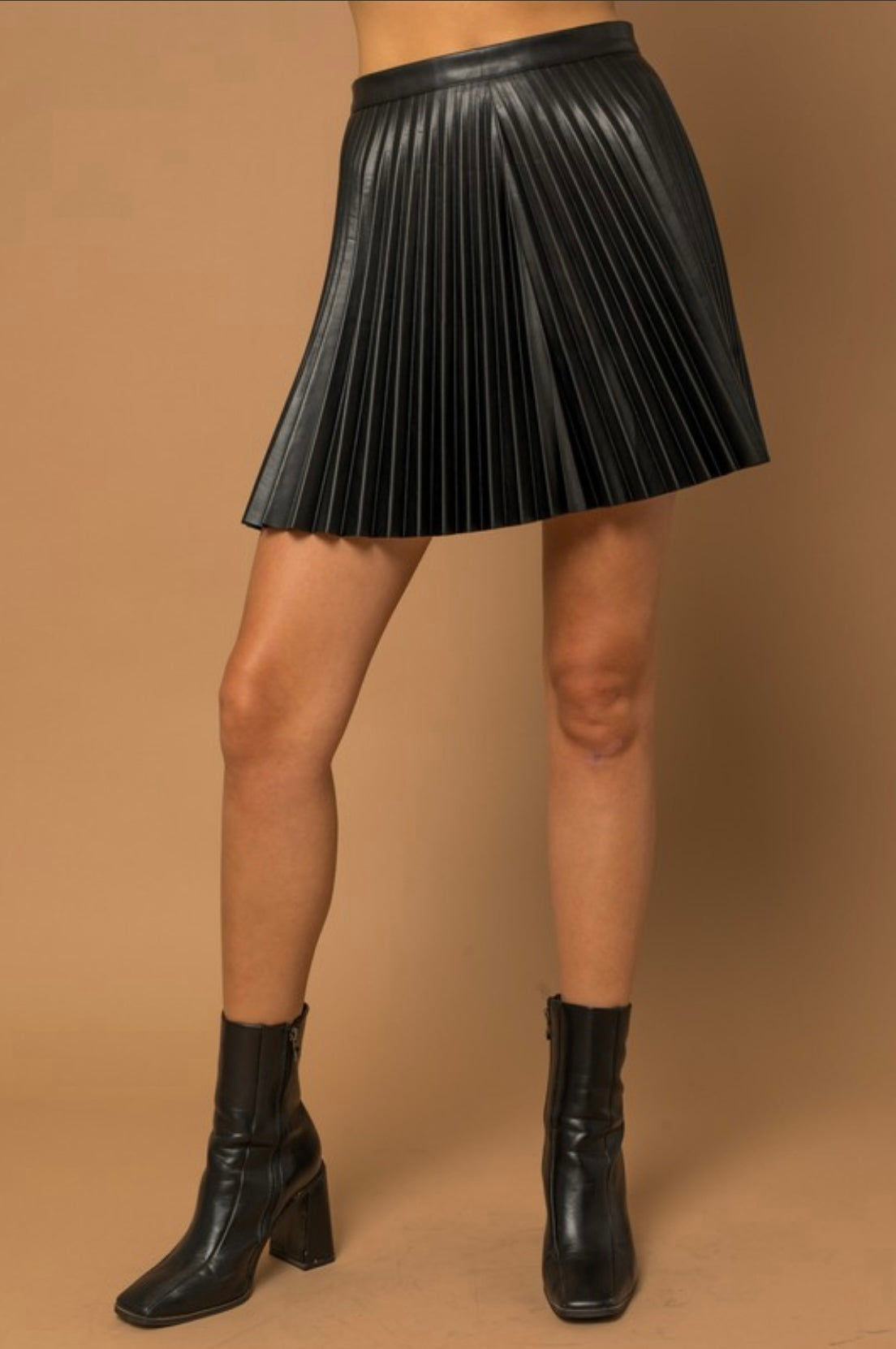 Pleated Black Pleather Skirt