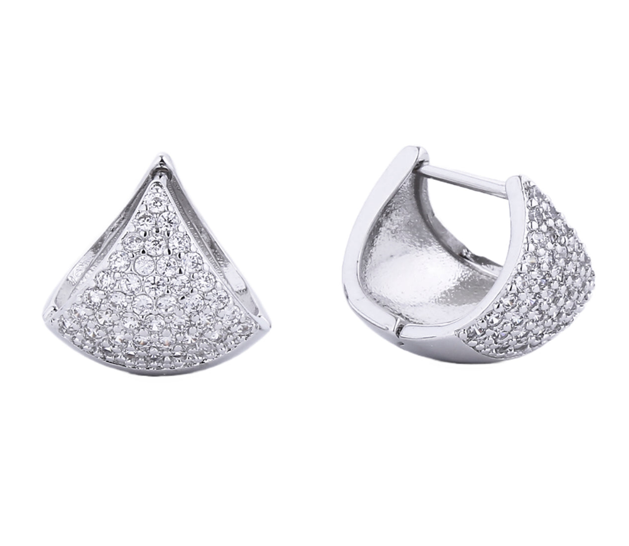 CZ WHITE GOLD DIPPED HUGGIE EARRINGS